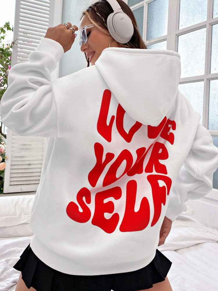 Céleste | Hoodie Femme à Capuche Imprimé “Love Yourself” Poches Kangourou