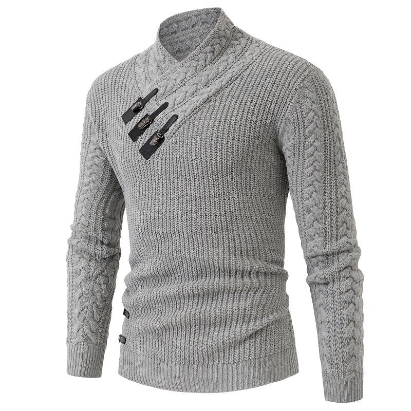 Pull Homme Shawl-Collar | Pull Tricoté à Col Châle avec Motif Torsadé Élégant