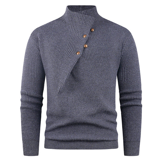 Pull Homme Asymétric-Collar | Pull Tricoté à Col Asymétrique avec Boutons en Bois