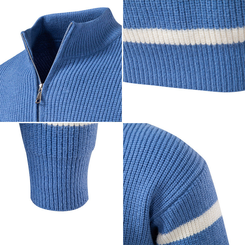 Pull Homme Half-Zip | Pull Tricoté avec Demi-Zip Moderne et Rayures Élégantes