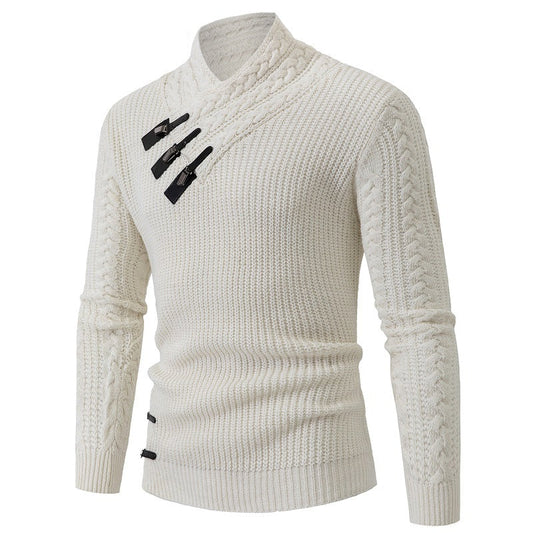 Pull Homme Shawl-Collar | Pull Tricoté à Col Châle avec Motif Torsadé Élégant