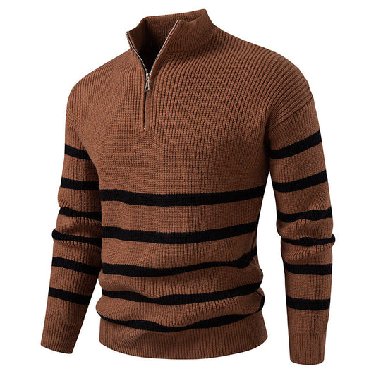 Pull Homme Half-Zip | Pull Tricoté avec Demi-Zip Moderne et Rayures Élégantes