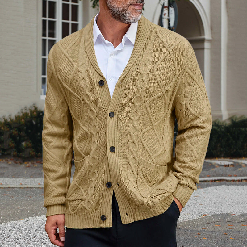 Men’s Chunky Knit Jacket | Gilet Homme en Gros Tricot avec Zopfs motif et Poches Pratiques