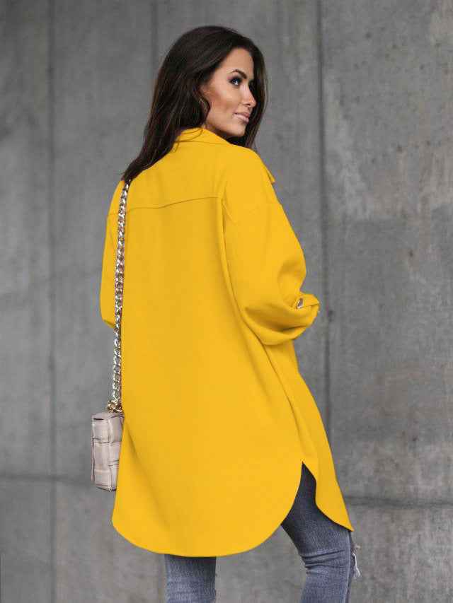 Chantal | Surchemise Femme Longue Boutonnée Col Revers Effet Laine