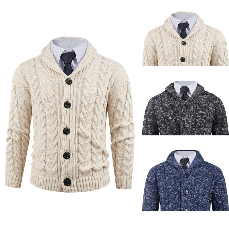 Gilet Homme Cable-Knit | Cardigan Tricoté à Zopfmuster avec Col Châle Élégant