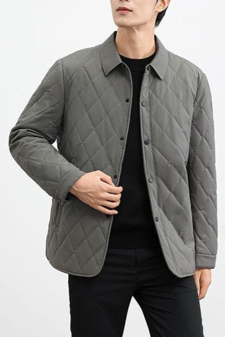 Holvar | Veste Homme Matelassée Légère, Col Revers, Motif Losanges, Fermeture Zip & Boutons, Coupe Ajustée