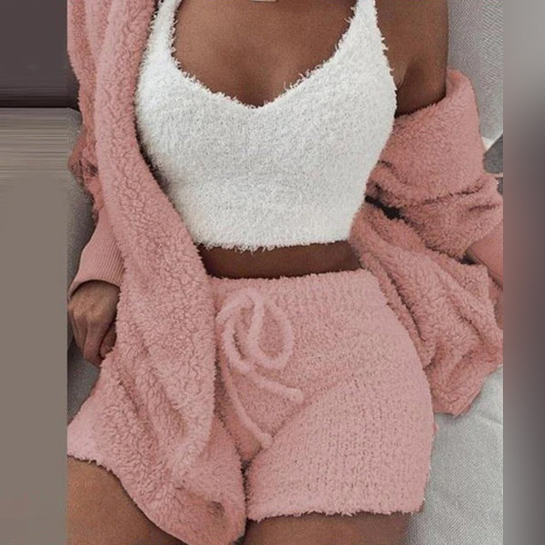 Amaryllis | Ensemble Lounge Femme en Teddy avec Short à Taille Coulissante