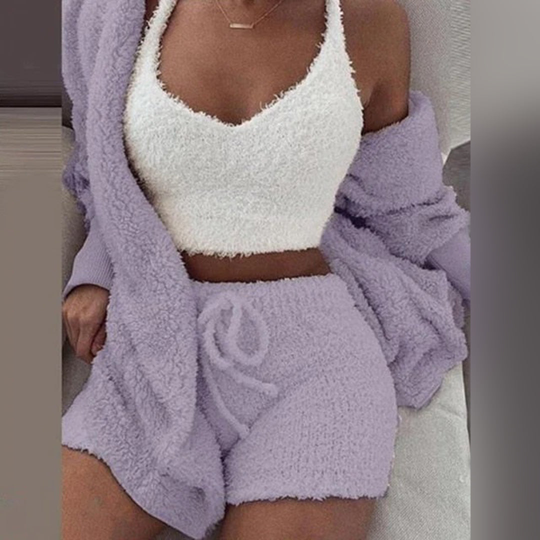 Amaryllis | Ensemble Lounge Femme en Teddy avec Short à Taille Coulissante