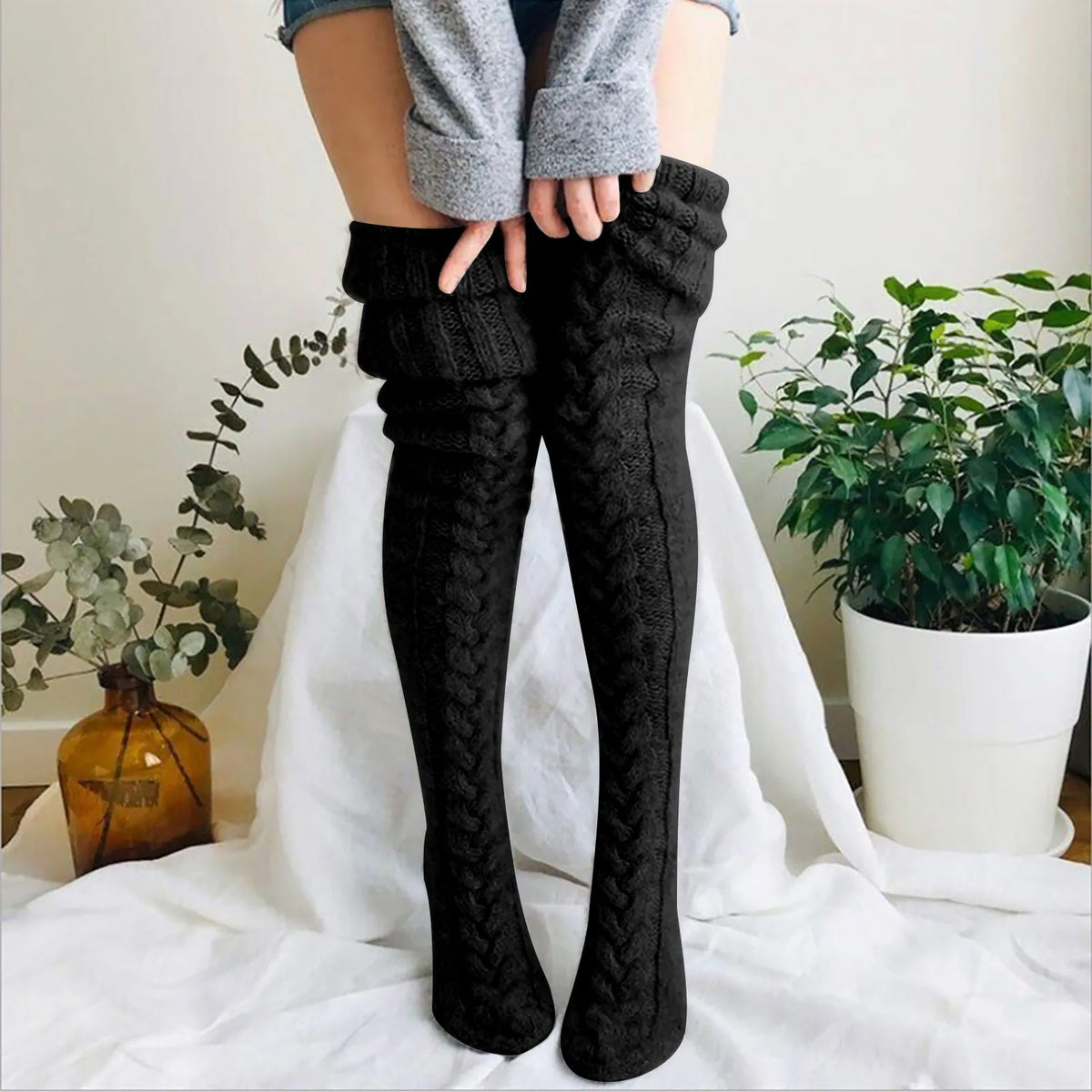 Chaussettes Overknee Femme à Motif Torsadé | Douceur et Élégance Hivernale