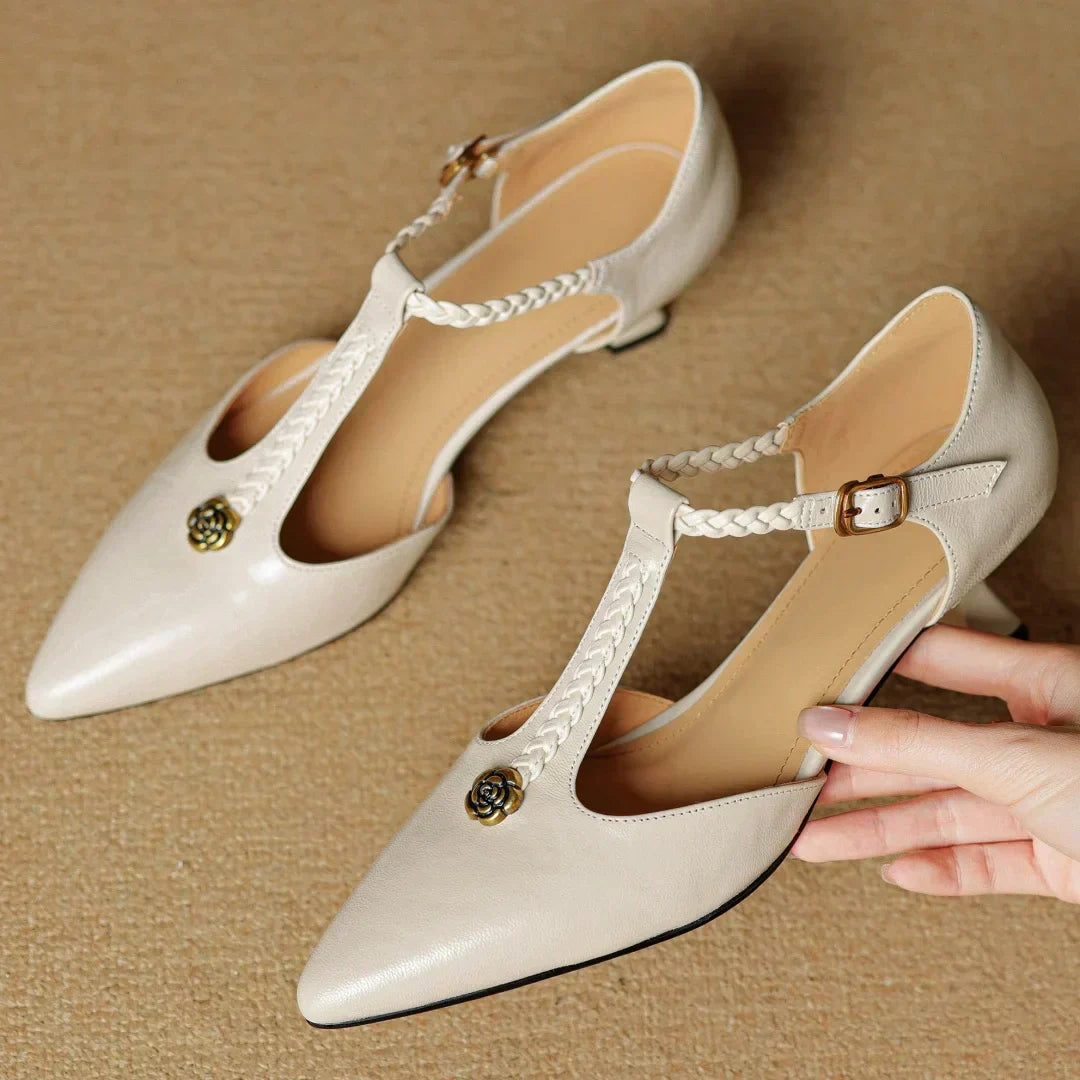 Sandales Femme Élégantes en Cuir avec Bride Tressée et Talon Fin