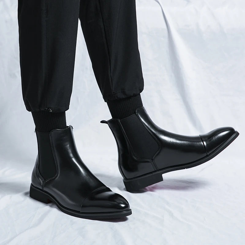 Greystone | Bottines Chelsea Homme Élégantes en Cuir avec Bout Droit et Élastiques Latéraux