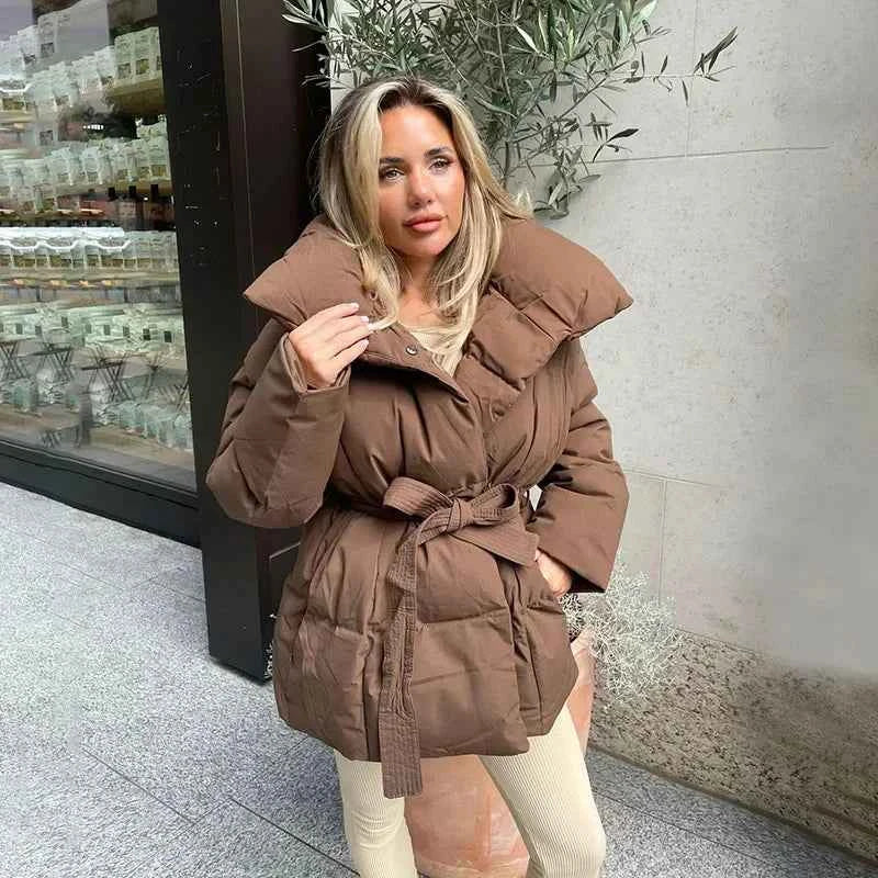Cécile | Manteau Femme Puffer Ceinturé Col Large Doublure Chaude