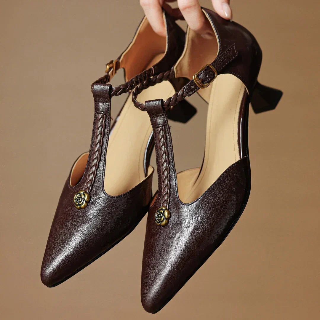Sandales Femme Élégantes en Cuir avec Bride Tressée et Talon Fin