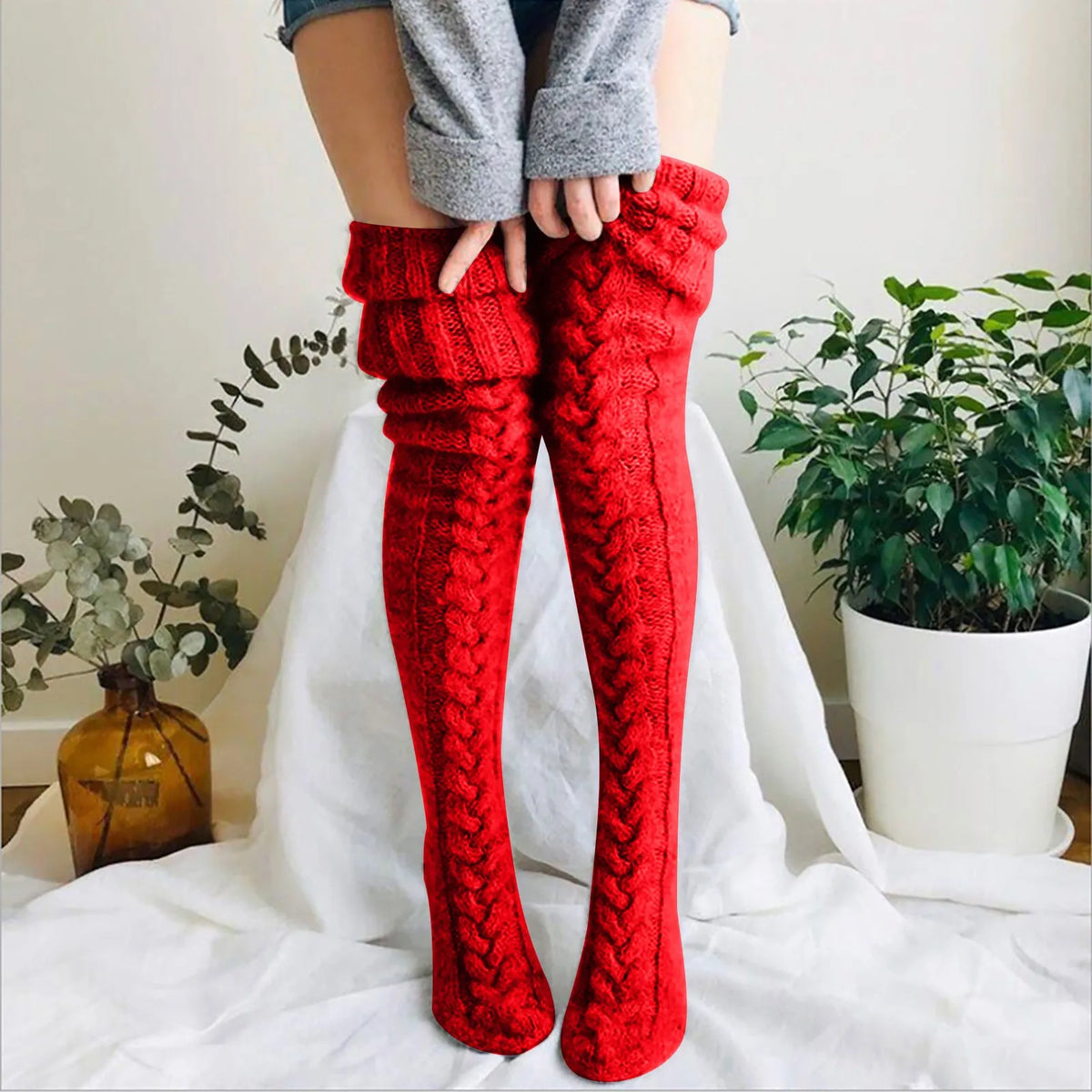 Chaussettes Overknee Femme à Motif Torsadé | Douceur et Élégance Hivernale