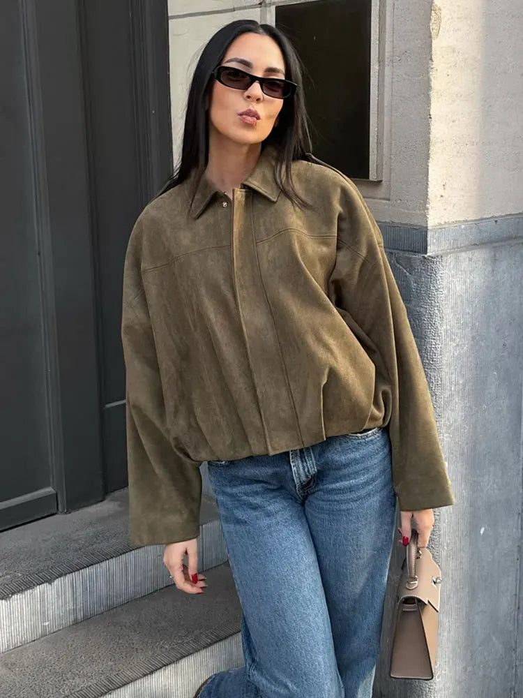 Sophie | Veste Femme Coupe Ample de Transition en Vert Élégant