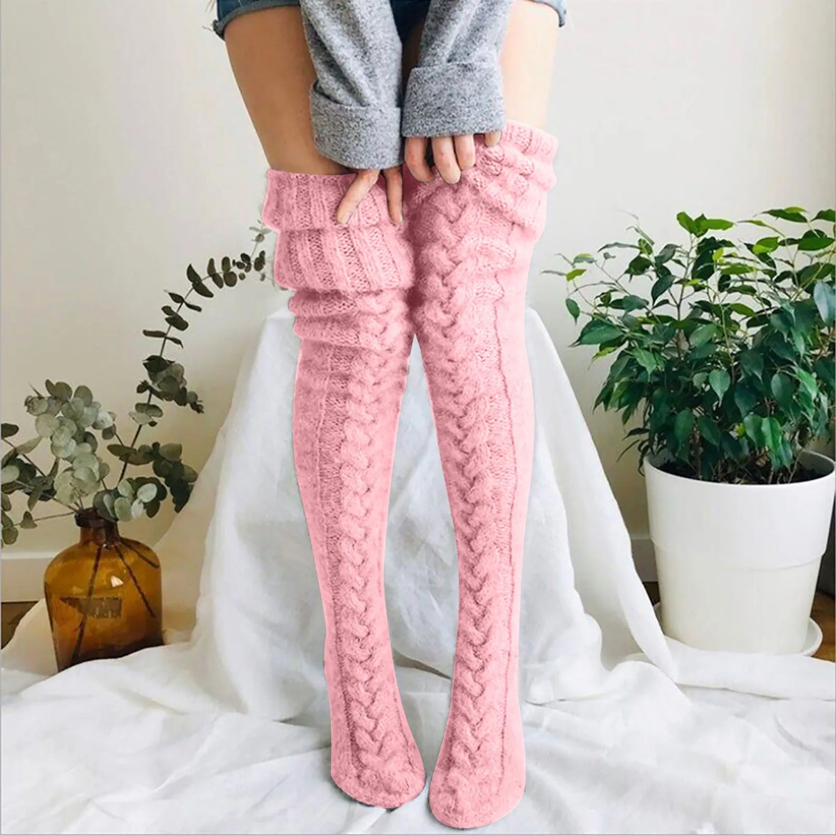 Chaussettes Overknee Femme à Motif Torsadé | Douceur et Élégance Hivernale