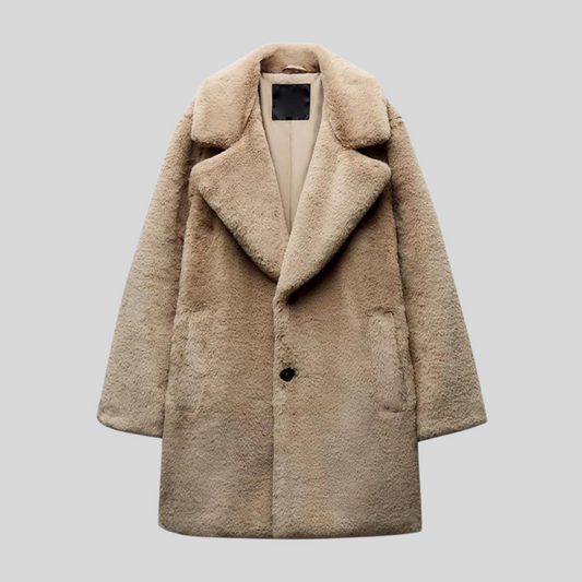 Esmae | Teddy Coat Femme Hiver Long Épais à Large Col Revers Chic