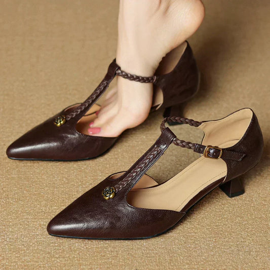 Sandales Femme Élégantes en Cuir avec Bride Tressée et Talon Fin