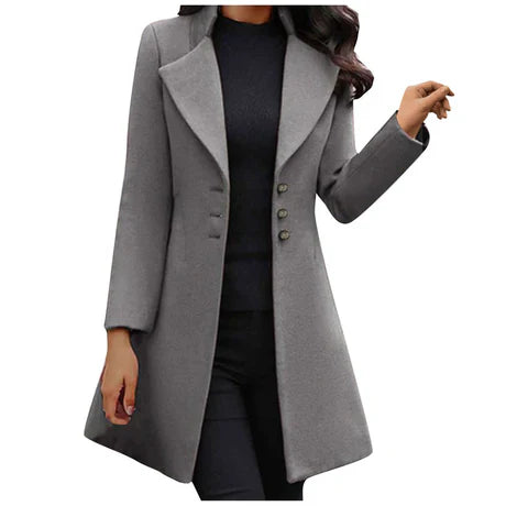 Isaline-Rose | Manteau Femme Élégant Laine Slim Fit, Mi-Long, Col Revers Classique