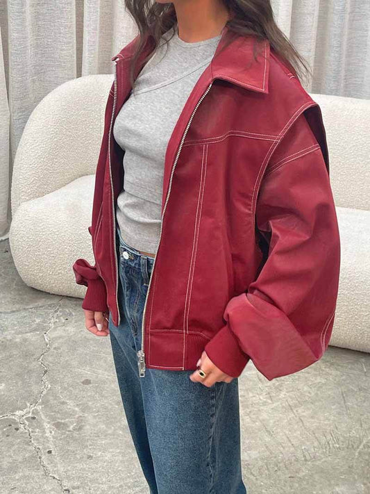 Magalie | Veste Femme Oversize Zippée Bordeaux Style Streetwear