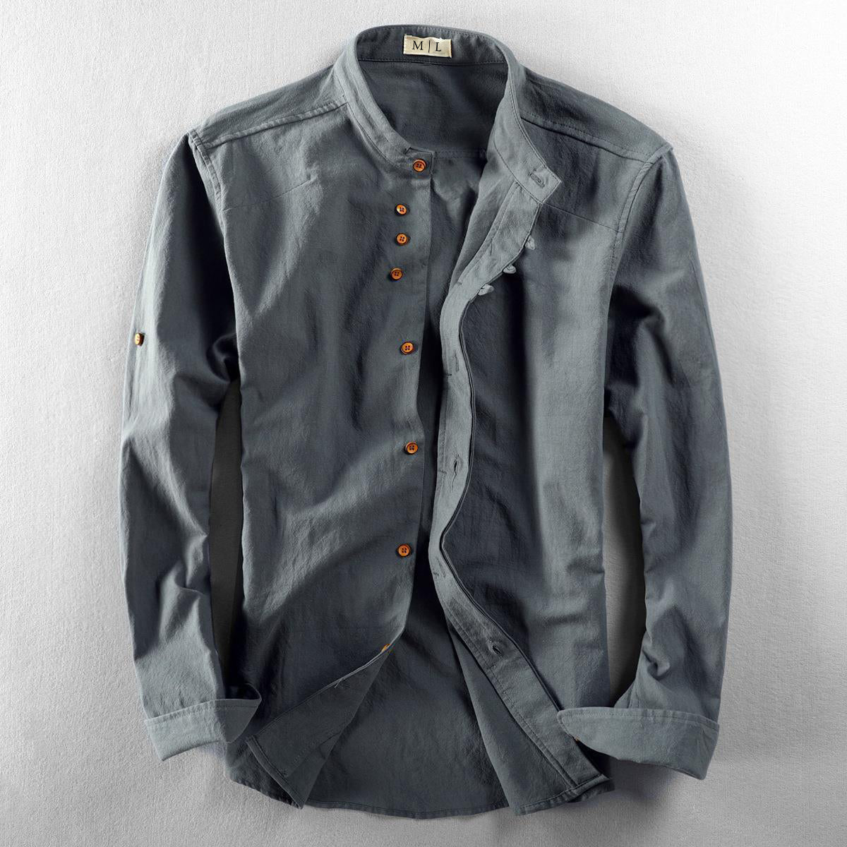 Chemise Homme Moderne à Col Montant Structuré – Style Contemporain, Confort et Polyvalence