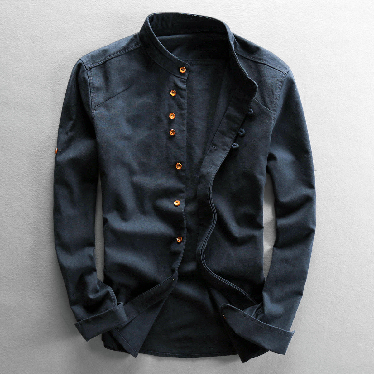 Chemise Homme Moderne à Col Montant Structuré – Style Contemporain, Confort et Polyvalence