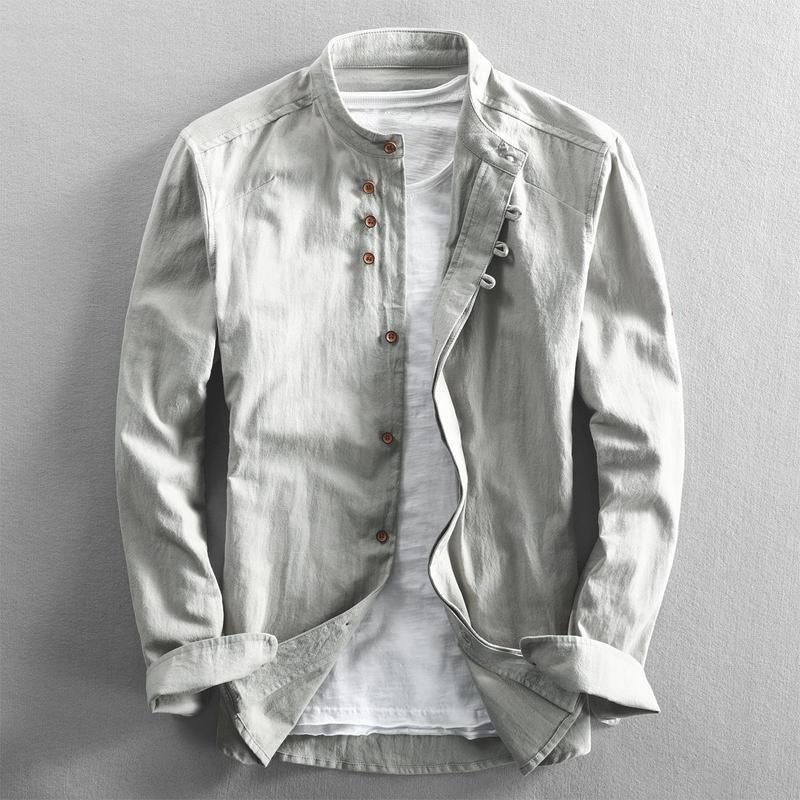 Chemise Homme Moderne à Col Montant Structuré – Style Contemporain, Confort et Polyvalence