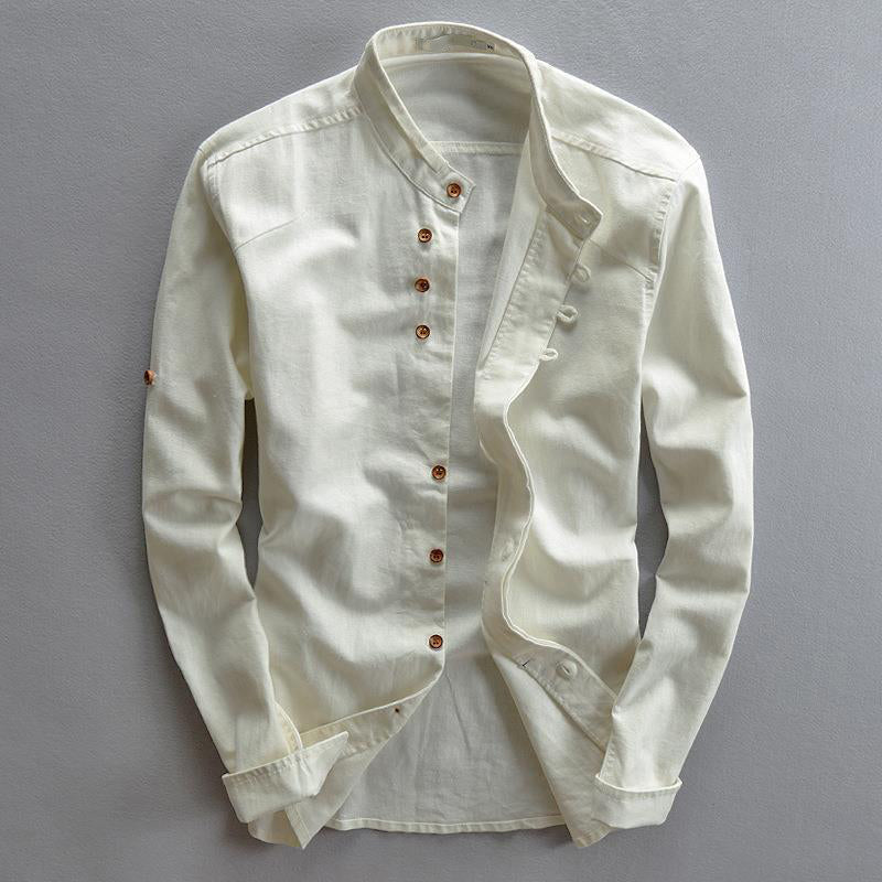 Chemise Homme Moderne à Col Montant Structuré – Style Contemporain, Confort et Polyvalence