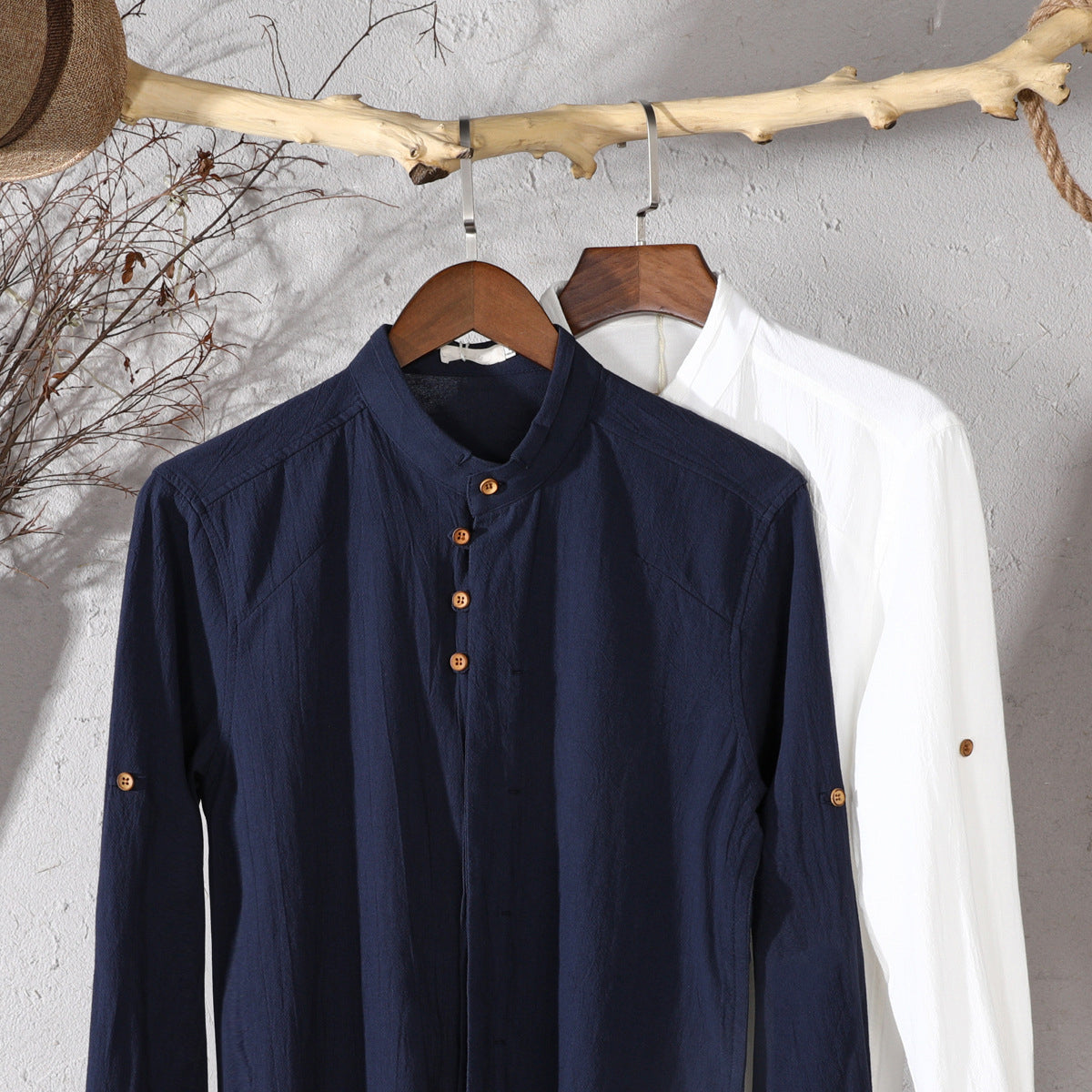 Chemise Homme Moderne à Col Montant Structuré – Style Contemporain, Confort et Polyvalence