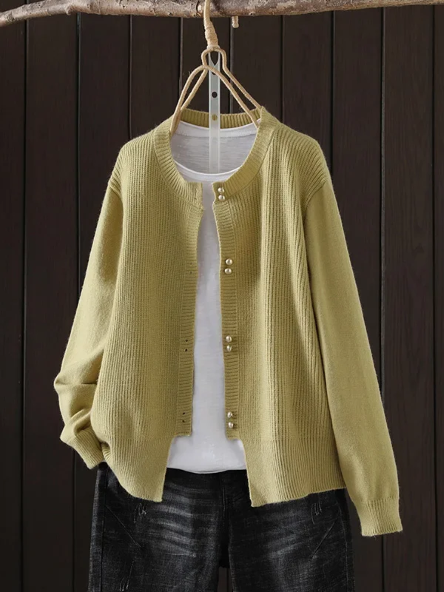 Gilet Femme Élégant | Boutons Perles et Tricot Doux