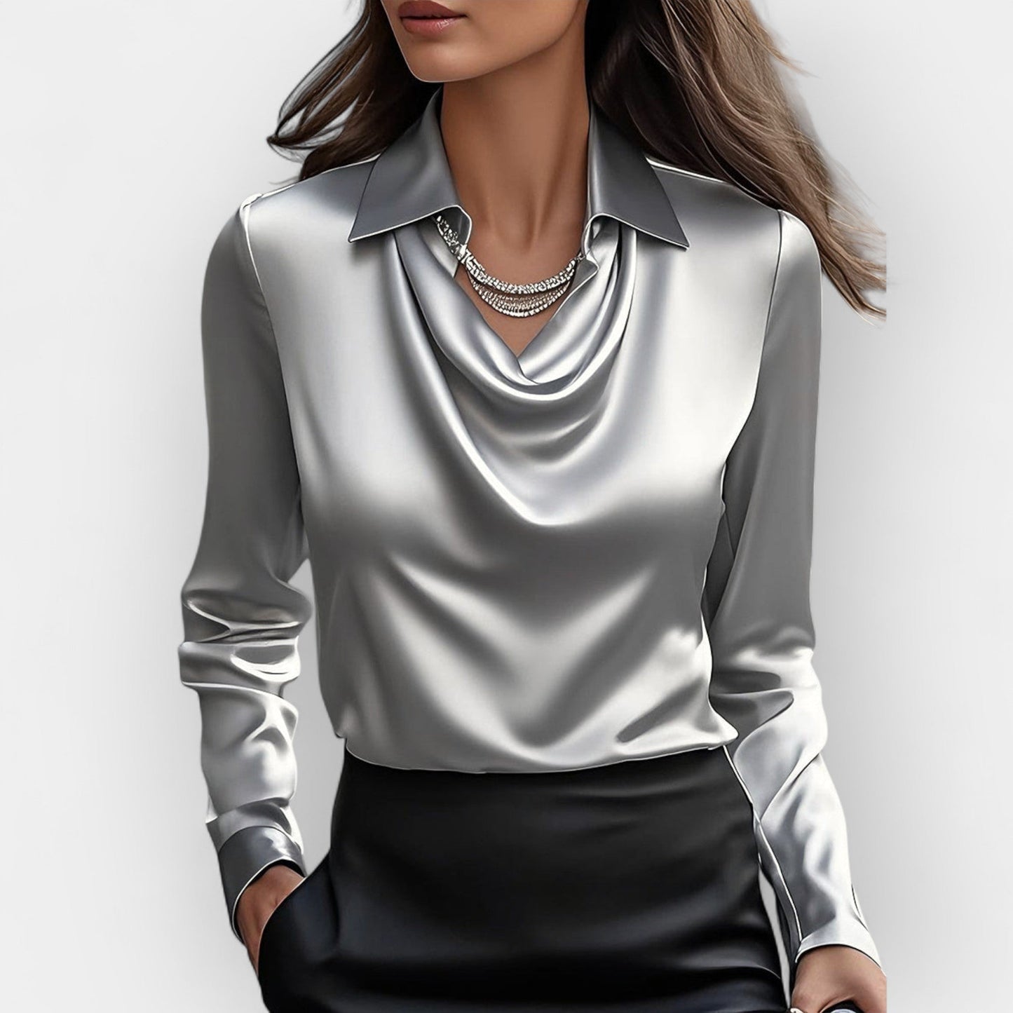 Blouse Satin Femme | Col Cascade Fluide et Élégant