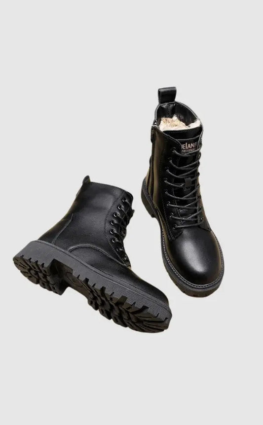 Vionara | Bottines Noires Femme à Lacets, Effet Cuir, Doublure Chaude & Semelle Antidérapante