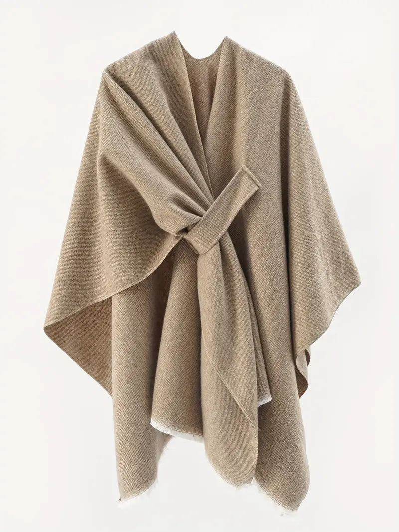 Prunelle | Châle Asymétrique Femme | Grande Étole avec Ceinture pour Automne & Hiver