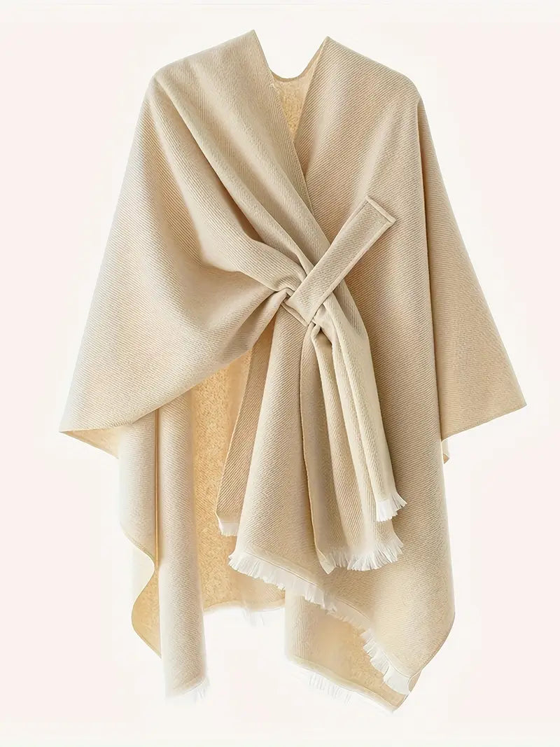 Prunelle | Châle Asymétrique Femme | Grande Étole avec Ceinture pour Automne & Hiver