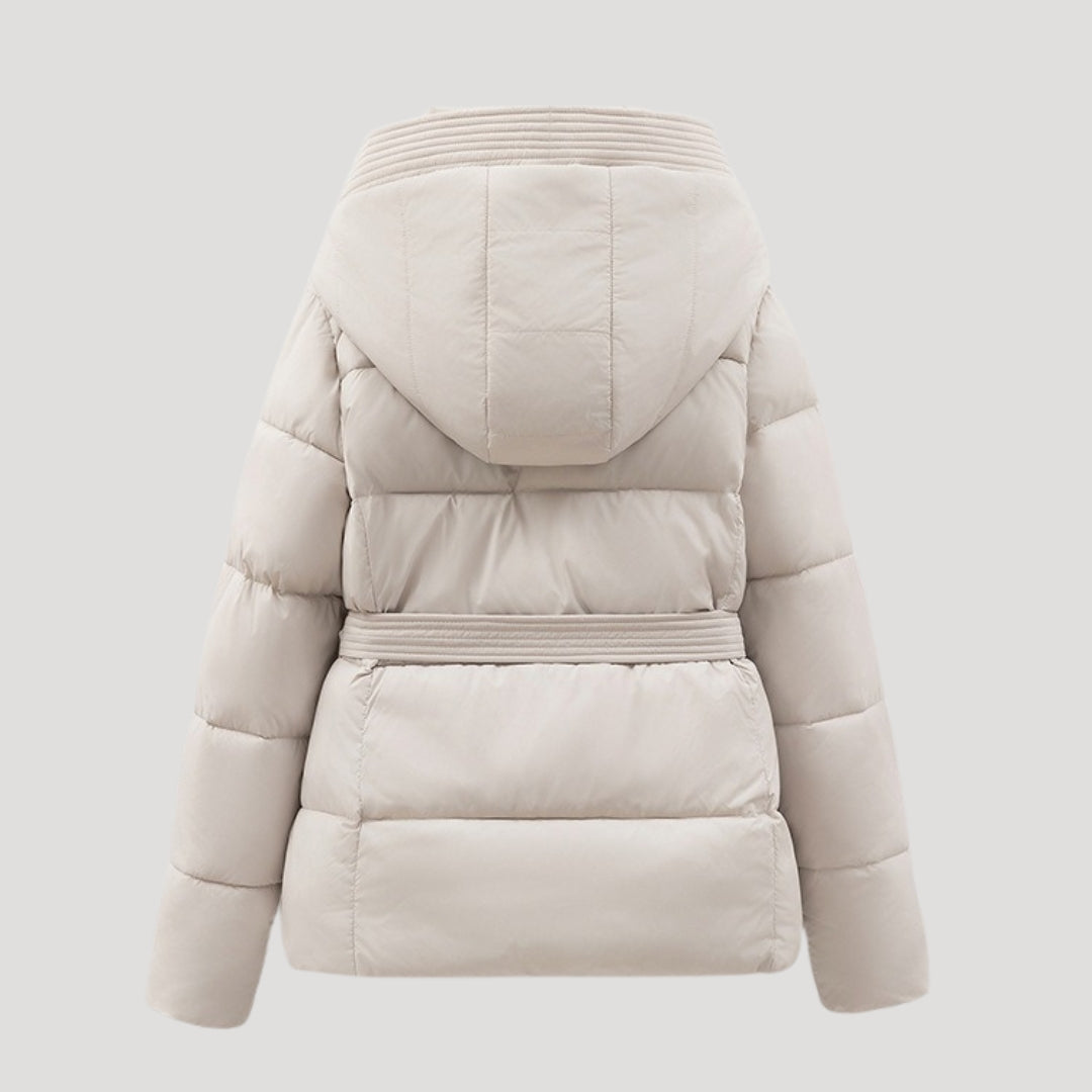 Solange | Veste Femme Matelassée à Capuche | Manteau d’Hiver Ceinturé
