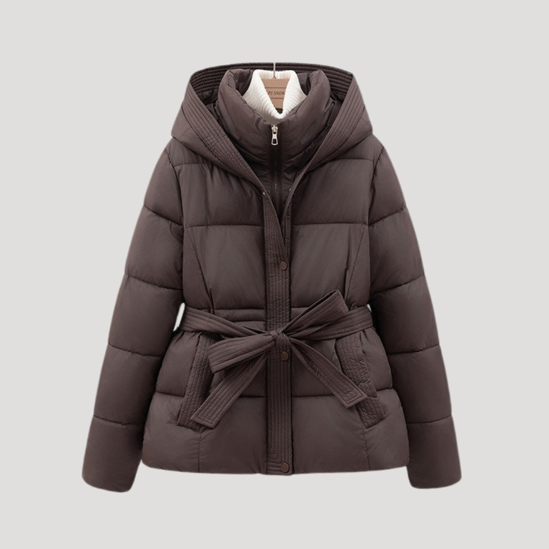 Solange | Veste Femme Matelassée à Capuche | Manteau d’Hiver Ceinturé