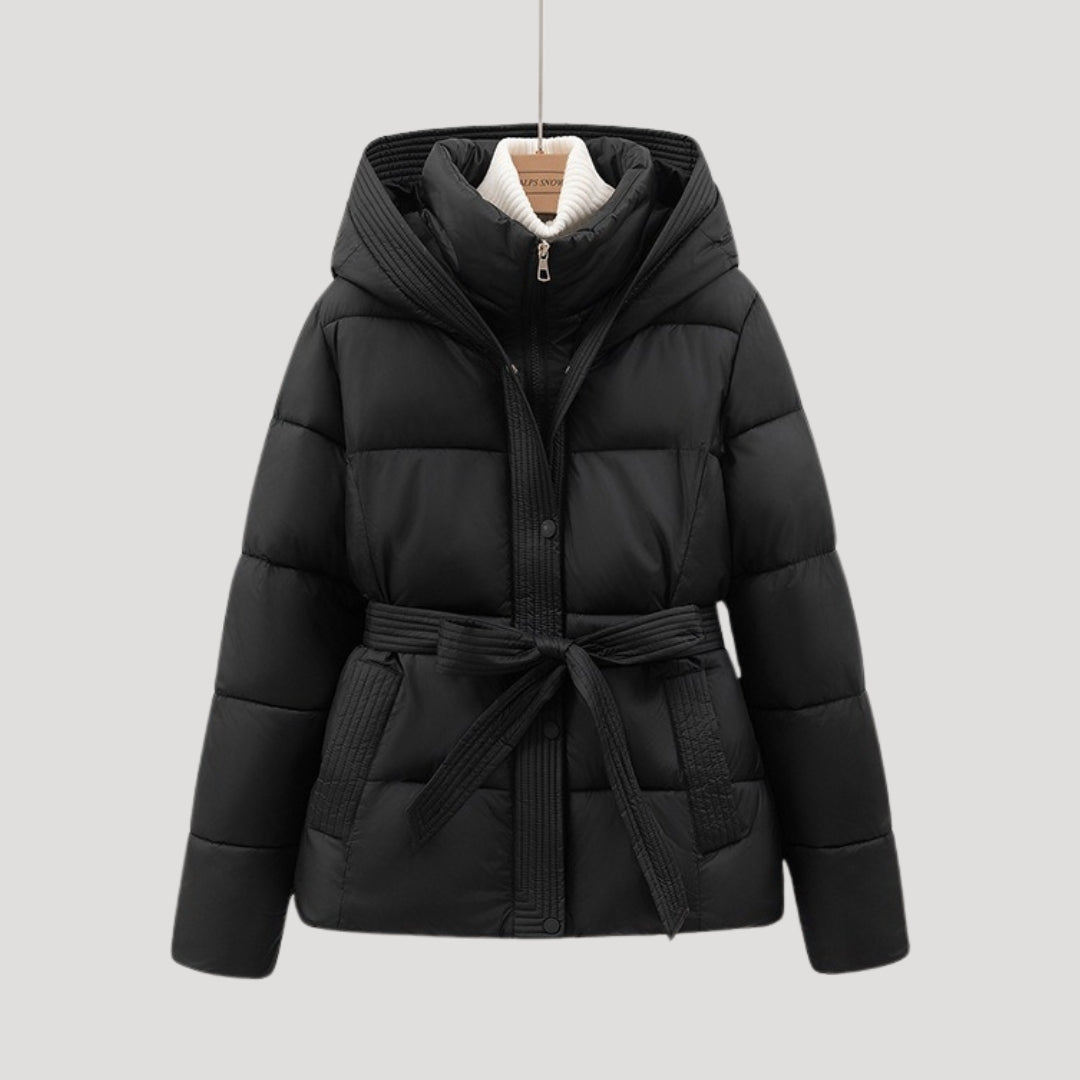 Solange | Veste Femme Matelassée à Capuche | Manteau d’Hiver Ceinturé