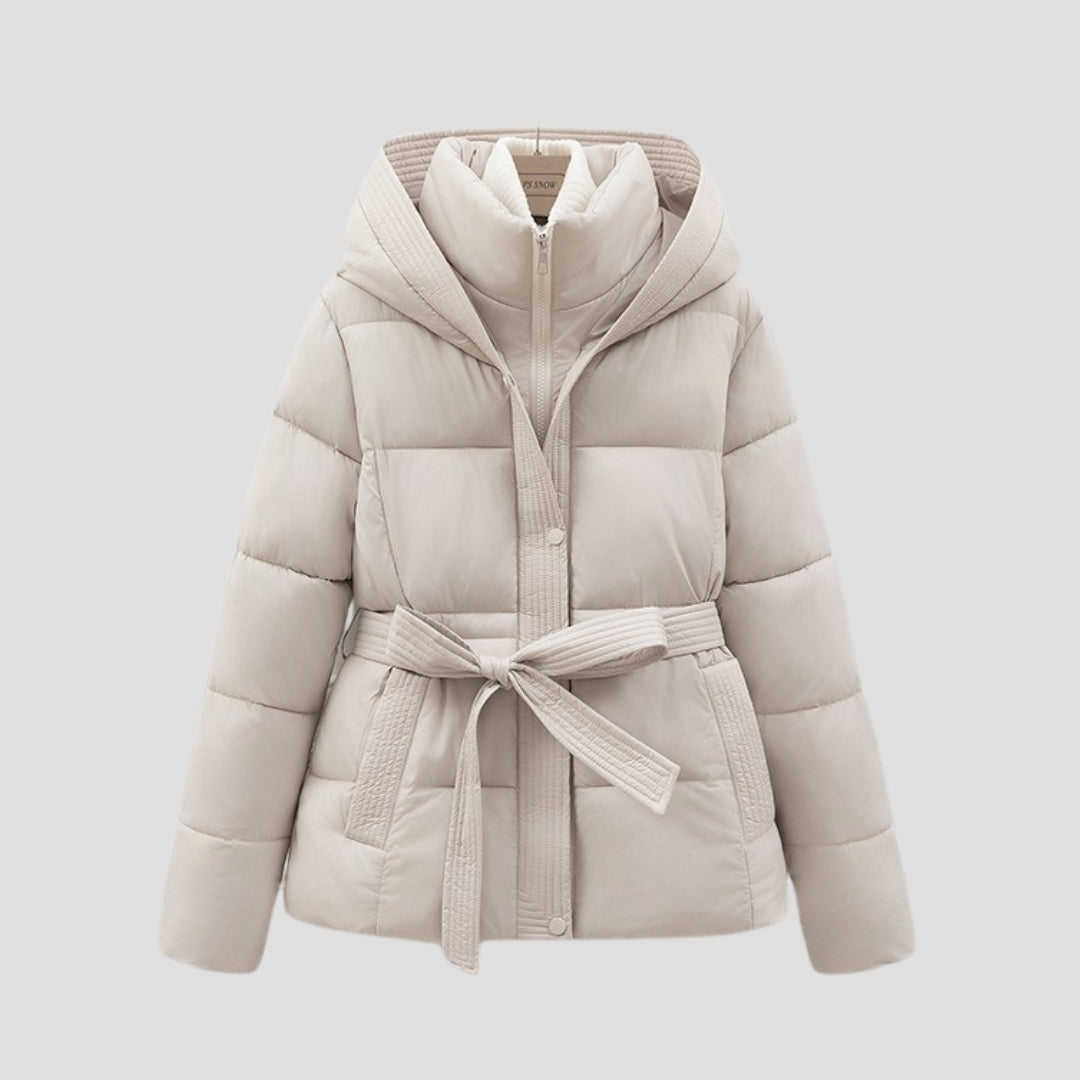 Solange | Veste Femme Matelassée à Capuche | Manteau d’Hiver Ceinturé