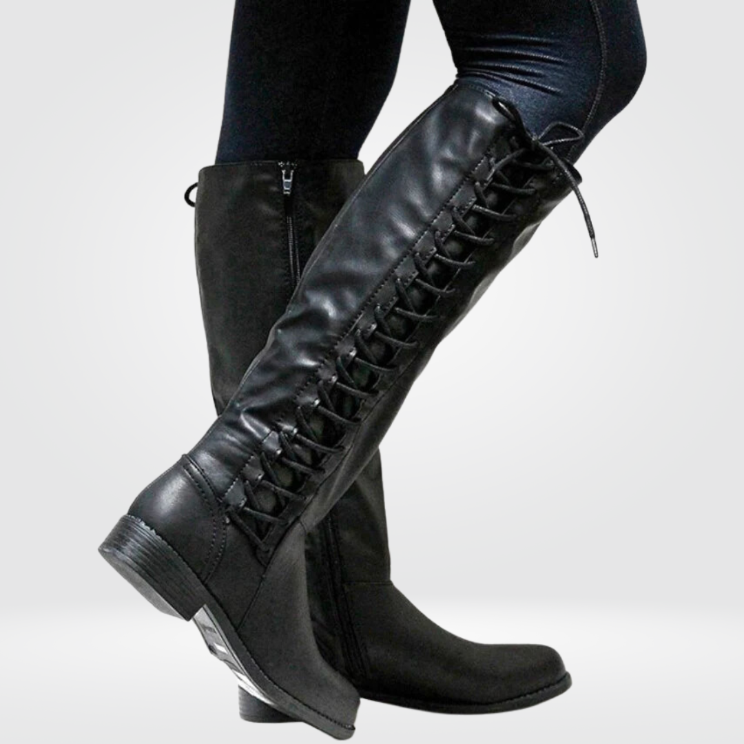 Véronisa | Bottes Femme Montantes | Lacets Stylés et Fermeture Éclair Latérale