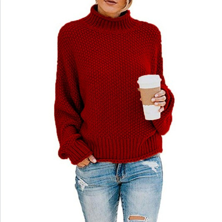 Pull Col Roulé Femme en Maille Épaisse pour Hiver