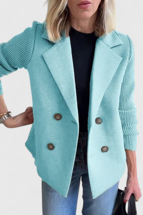 Blazer Femme Élégant à Manches Tricot | Coupe Moderne à Double Boutonnage