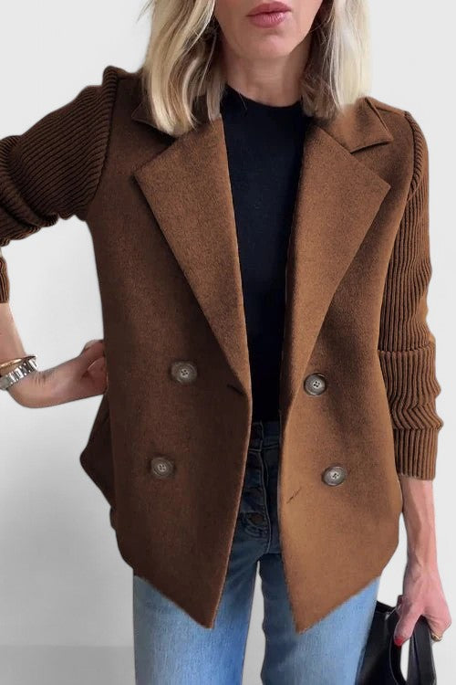 Blazer Femme Élégant à Manches Tricot | Coupe Moderne à Double Boutonnage