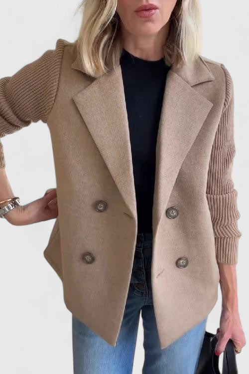 Blazer Femme Élégant à Manches Tricot | Coupe Moderne à Double Boutonnage