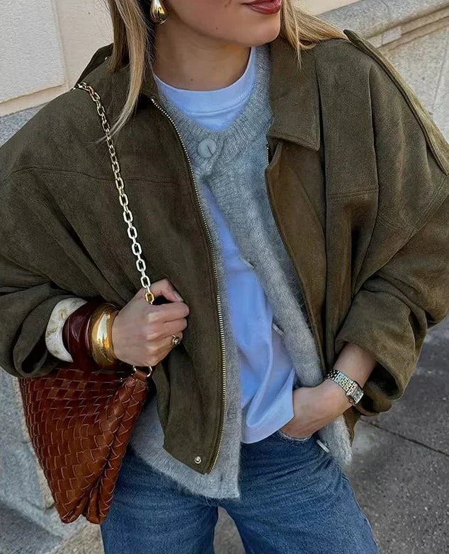 Velour Chic | Veste Oversize Femme en Velours pour Look Minimaliste Automnal