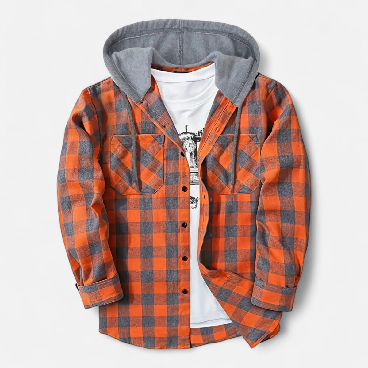 Ashton | Veste Chemise Homme à Capuche à Carreaux et Boutons