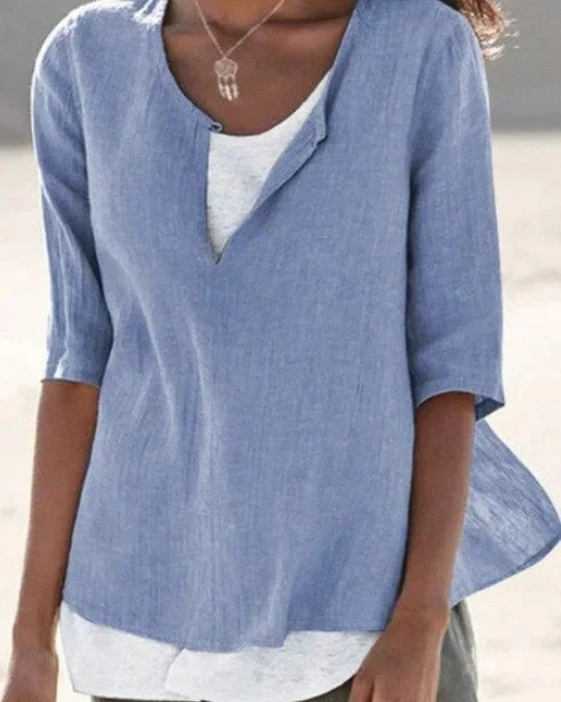 Blouse Décontractée à Effet Superposé – Style Léger & Élégance Moderne