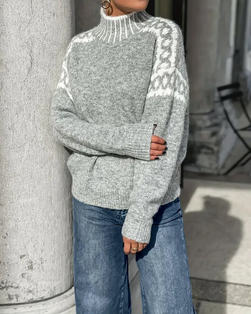 Pull Tricot Femme | Col Montant et Motifs Élégants