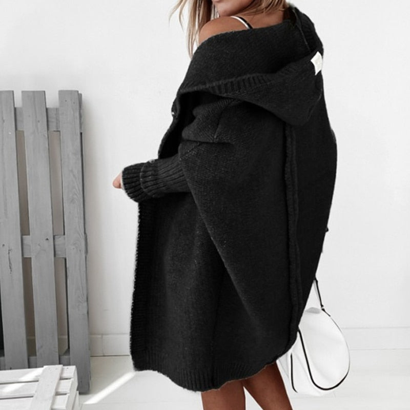 Lange Warme Cardigan Femme | Tricot Long avec Capuche