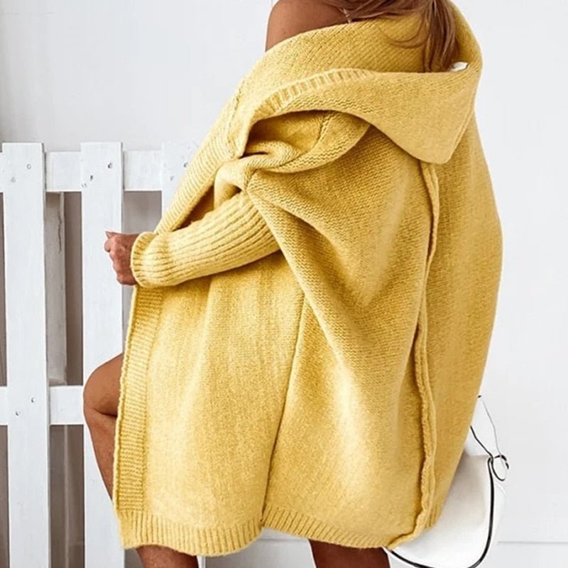 Lange Warme Cardigan Femme | Tricot Long avec Capuche