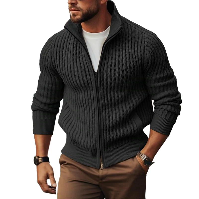 Aidan | Cardigan Homme Zippé Côtelé avec Col Montant